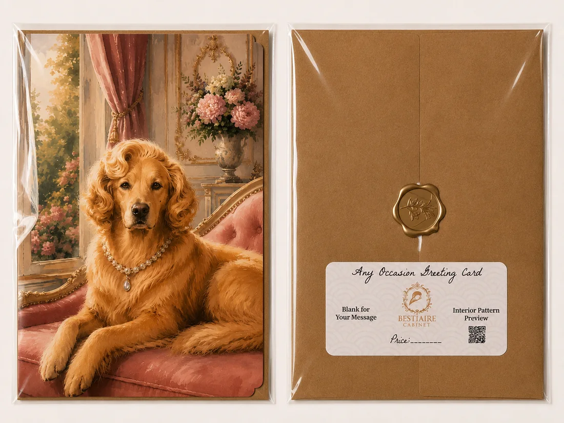 Golden retriever greeting card and kraft envelope