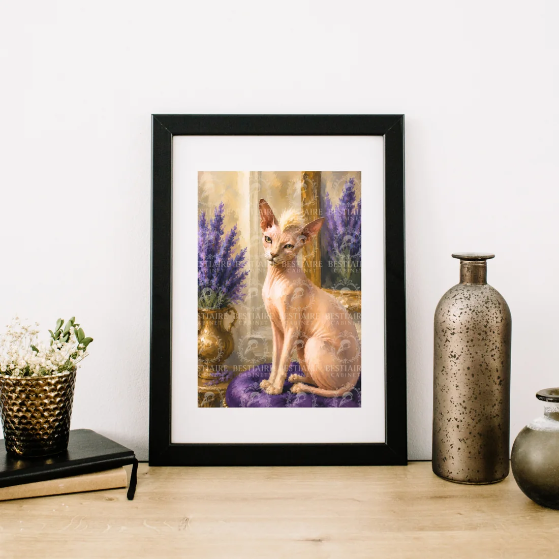 Framed Sphynx cat portrait